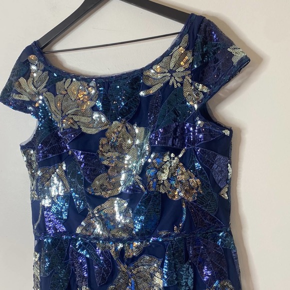 Marchesa Notte NWT Sequined Cocktail Dress Length Gown cutwork Midi 14 - Picture 5 of 15